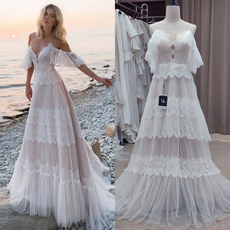 Wedding Dress Foreign Trade AliExpress 2026 New Spring Amazon Wish European American Deep V-Neck Strapless Dress Light Wedding Gown