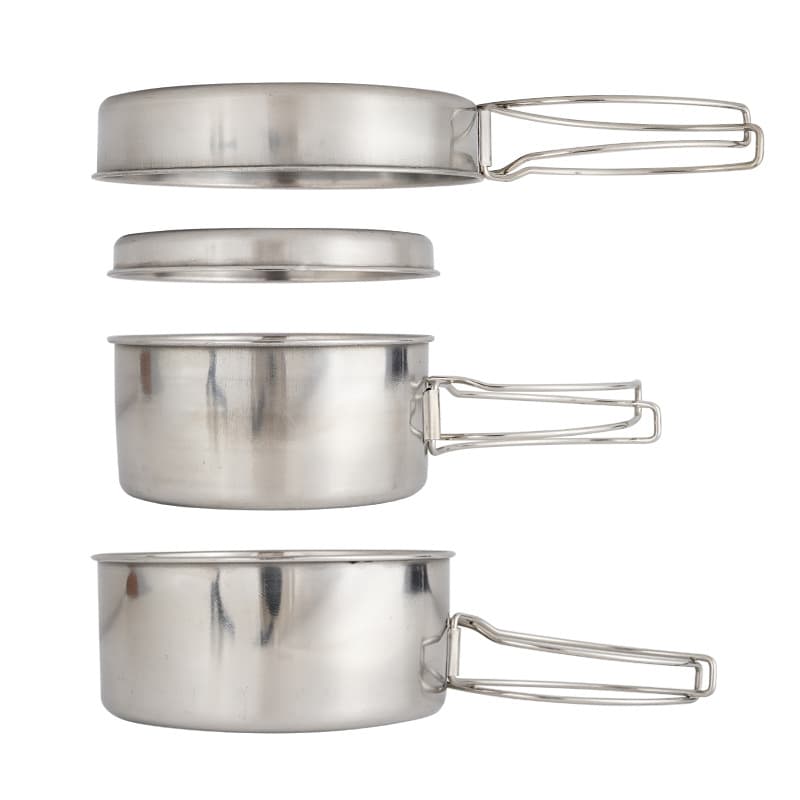 Outdoor 4-piece pot set stainless steel combination pot camping kitchen utensils mountaineering picnic 2-3 people portable cookware set bowl