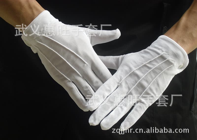 White polyester three-rib with buckle parade gloves thin etiquette command doorman performance security shopping guide gloves wholesale