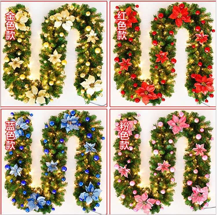 Cross-border Hot Sale Green PVC Christmas Garland Vine for Hotel Mall Bar Door Hanging Dense Christmas Vine