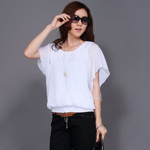 2023 Plus Size Women's Clothing Drop Shipping Short Sleeve Chiffon Top Batwing Sleeve Loose Base Layer Versatile 2047