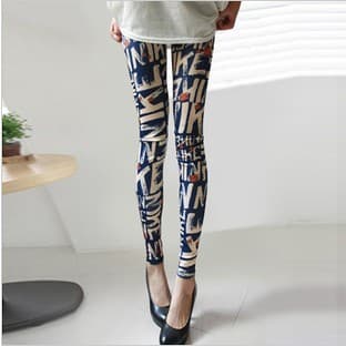 9258 Blue Letter Milk Silk Printed Leggings, Spring/Autumn 3/4 Length Pants for Women, Summer Leggings