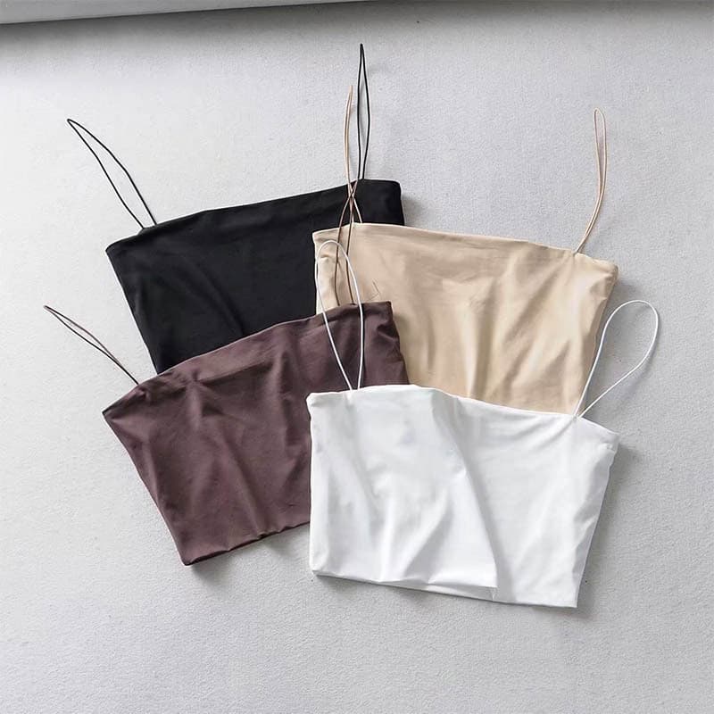 Youdie Cross-border Ins Hit European and American Street Style Thin Elastic Strappy Tank Top Women's Short Flat Neck Solid Color Bustier
