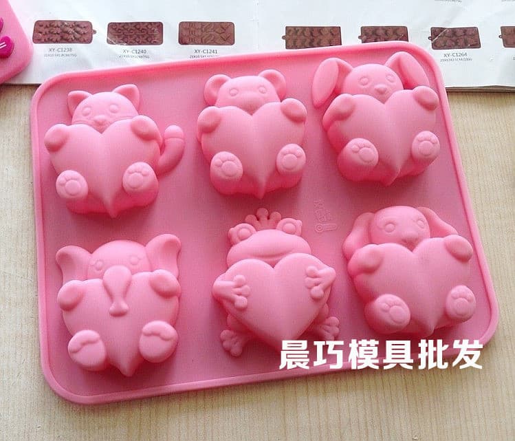Silicone Cake Mold 6-Cavity Animal Heart Shape Elephant Butterfly Bear Cartoon Mold DIY Soap Making