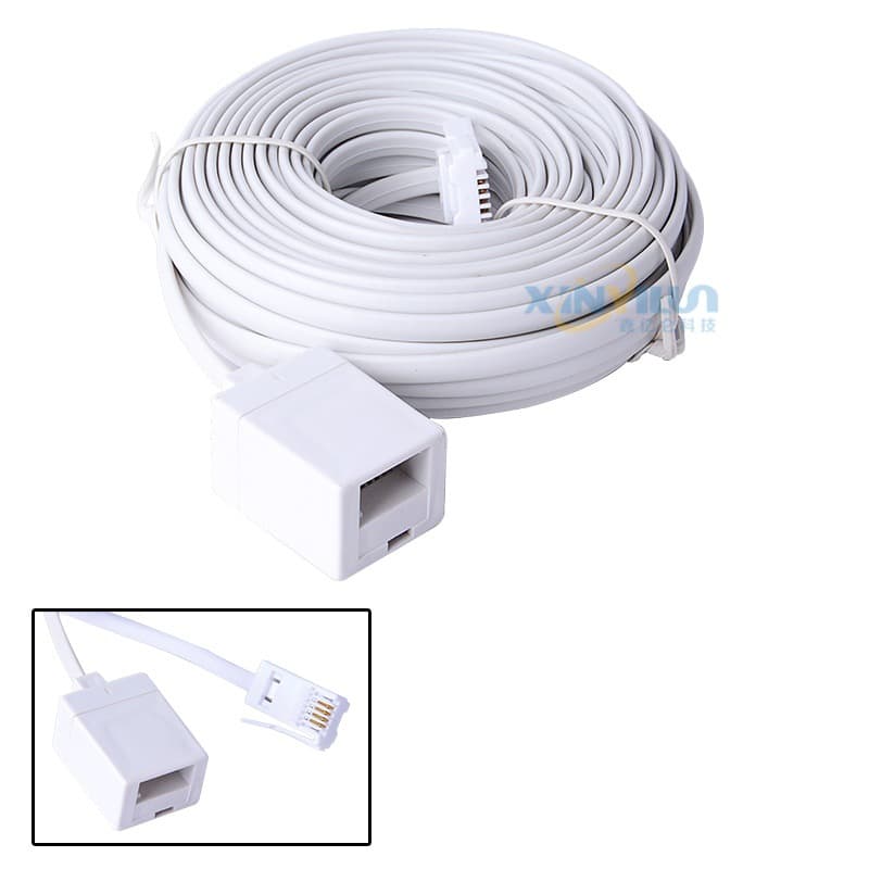 Telephone extension cable, UK standard extension cable, 6P4C RJ11 BT, 10 meters.