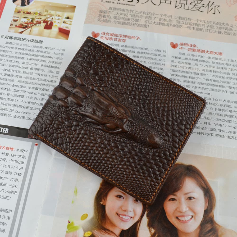 Top-Layer Crocodile Grain Leather Men's Wallet Horizontal Card Holder