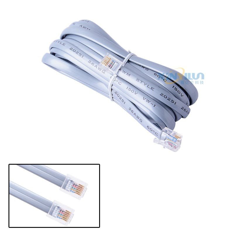 20251 RJ12 plant light connecting wire, 6P6C 26AWG six-core network cable 3 meters, telephone wire pure copper RJ11