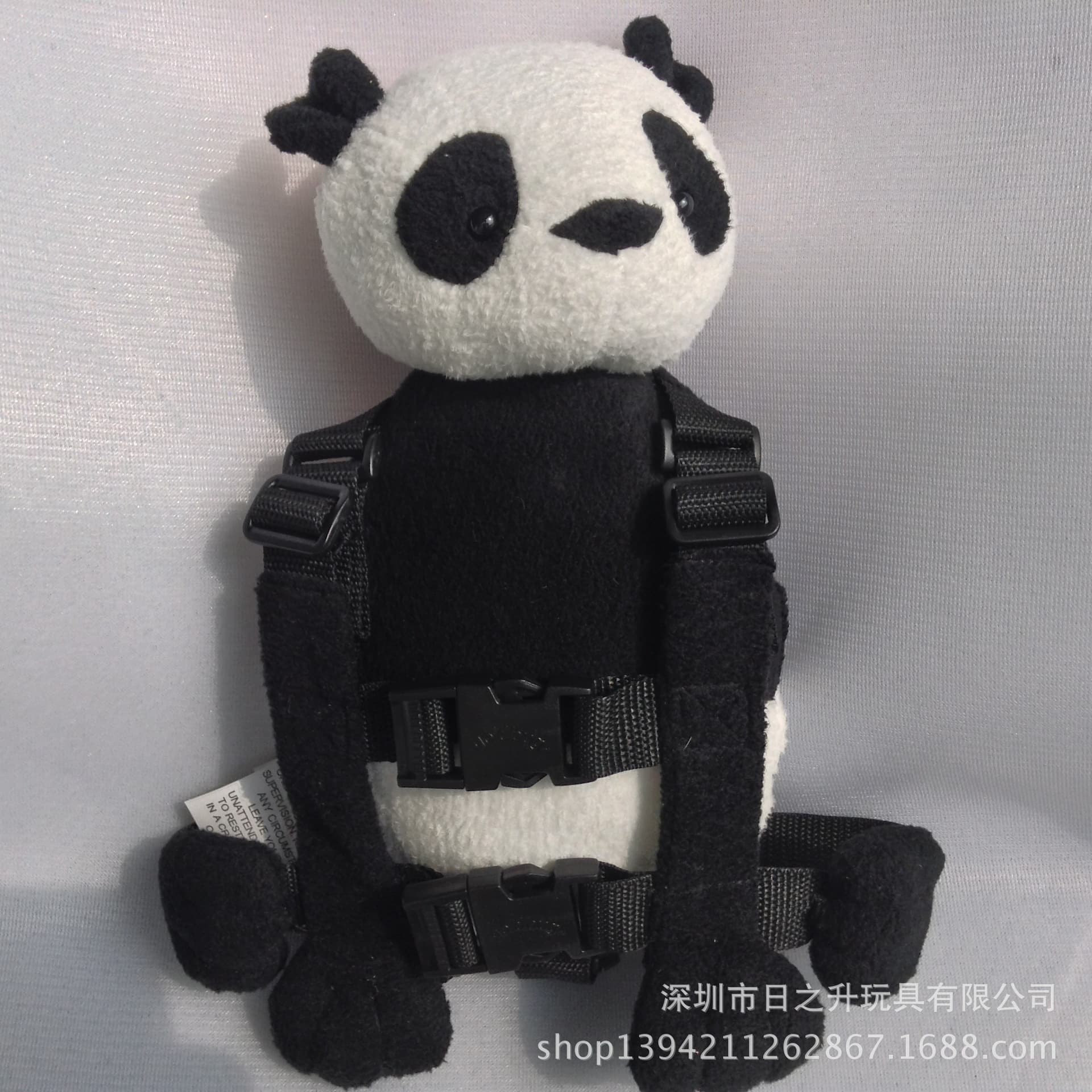Outdoor Cartoon Panda Anti-Lost Backpack for 1-3 Year Olds, Pearl Velvet Baby Backpack with Leash