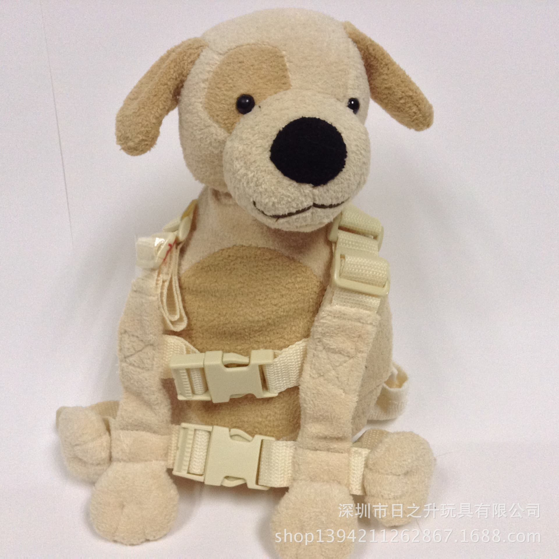 Pearl Velvet Beige Pug Children's Backpack, Cartoon Cute Kids Backpack Supply
