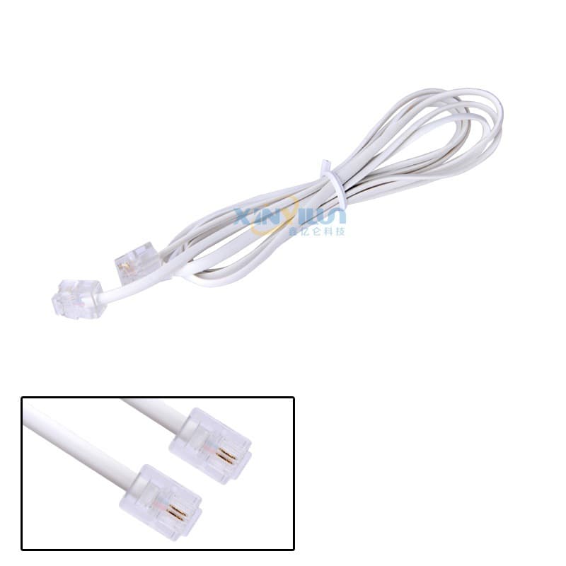 2-core telephone line, RJ11 telephone line, 6P2C, pre-installed cable, 1.5 meters, US standard.