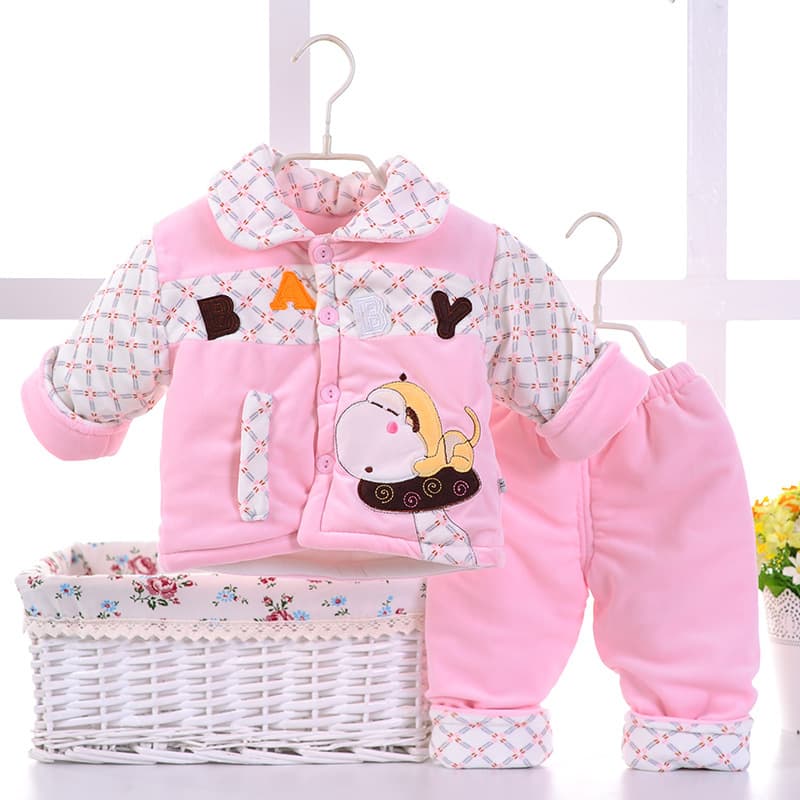 Autumn and winter warm baby suit boutique two-piece set, boys and girls cotton sandwich suit for outings