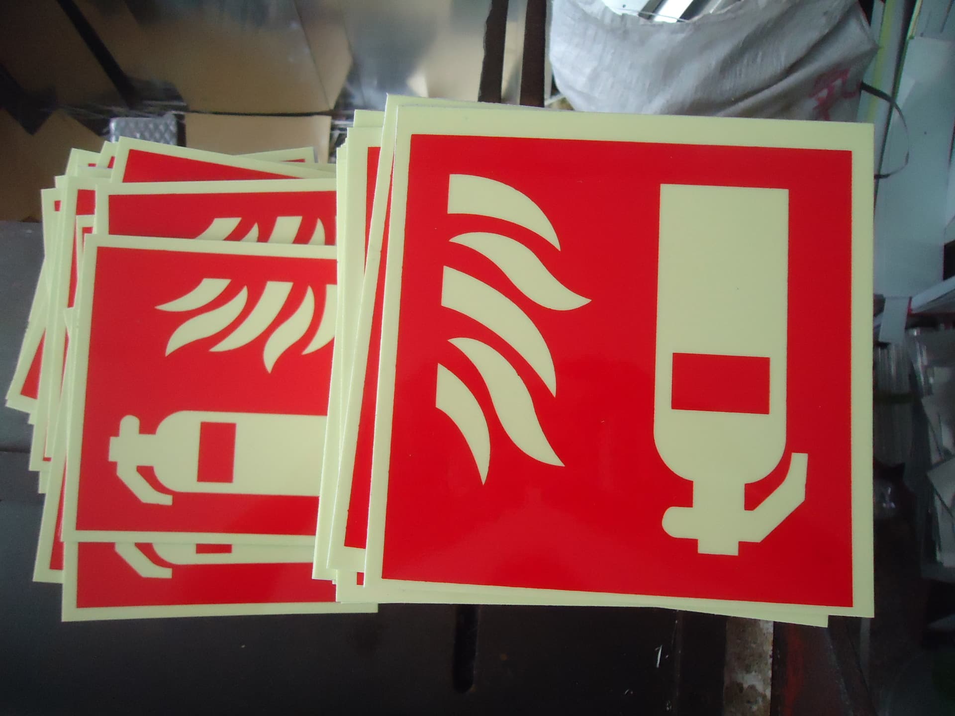 Supply of glow-in-the-dark PVC signs, reflective safety markers, and safety plates