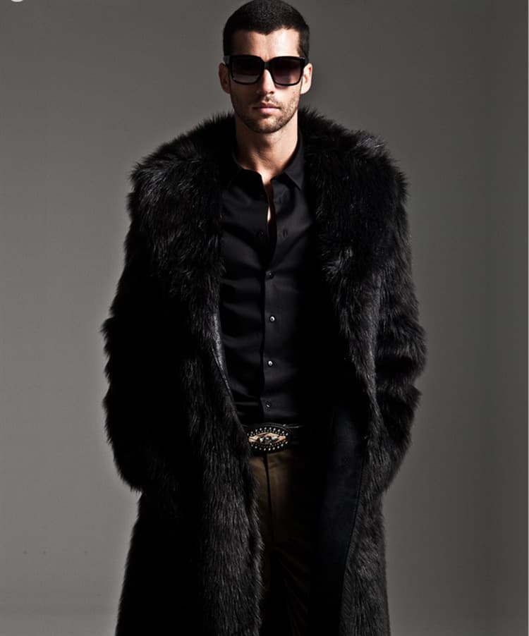 Men's Long Overcoat Faux Fur Warmth European Style Suit Collar Outerwear Daily Wear Winter Season Straight Tube Shape