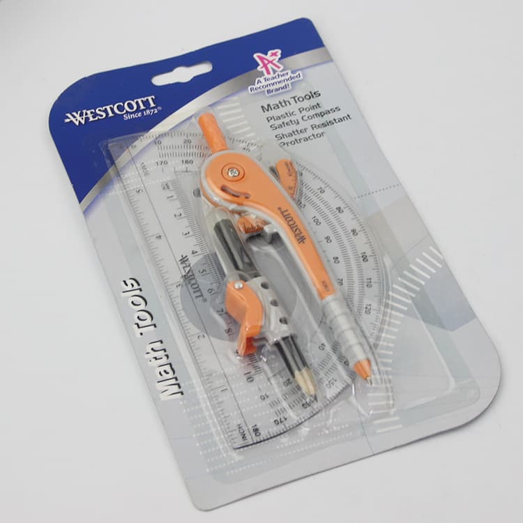 Factory Wholesale Compass Ruler Set Plastic Large Student Semicircular Protractor 2-Piece Stationery Set