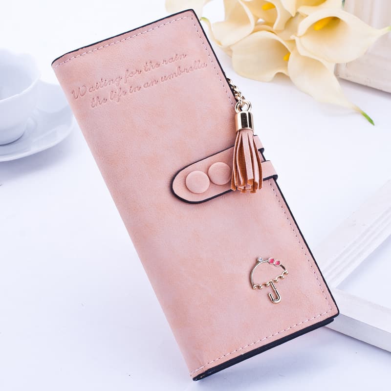 Summer Umbrella Women's Long Frosted Wallet Soft Leather Large Billfold Fashionable Korean Style Women's Clutch Wallet