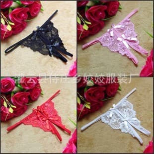 Lingerie Open-Crotch Panties Seductive Sexy Lace Nightgown Women's Bow Knot Seduction T-Back Thong