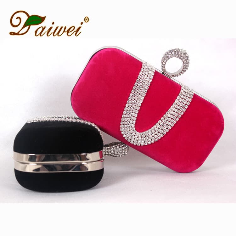 Factory Dropshipping U-Shaped Diamond Velvet Evening Bag Ring Clutch Women's Bag Cross-Border European and American Banquet Women's Bag