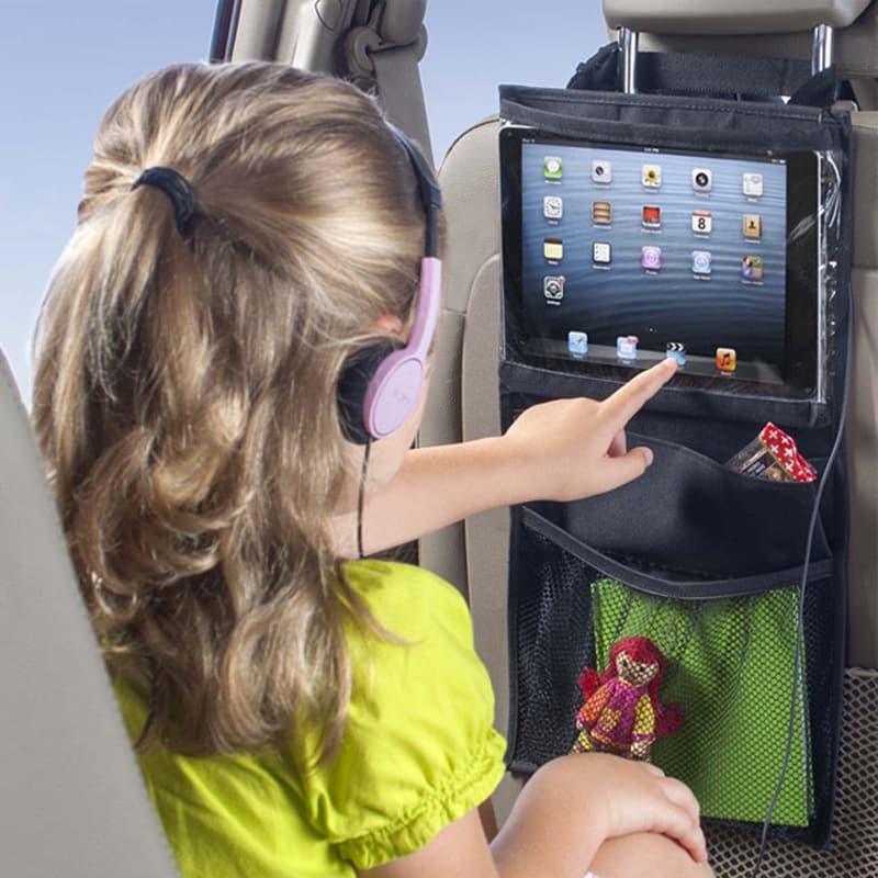 Car Seat Organizer for iPad - Transparent Touchscreen Visible iPad Back Seat Bag