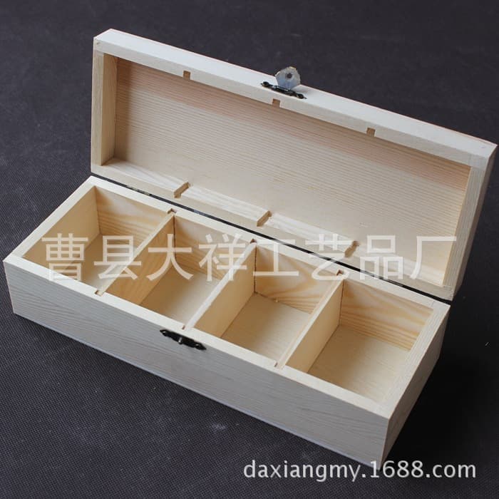4-Compartment and Multi-Compartment Wooden Boxes for Packaging, Tea Storage, Organizing, Gift Boxes, and Miscellaneous Items