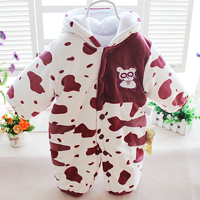New Baby Bodysuit, Autumn Winter Thickened Warm Romper, Hooded One-Piece Warm Clothes, Baby Cotton Jacket