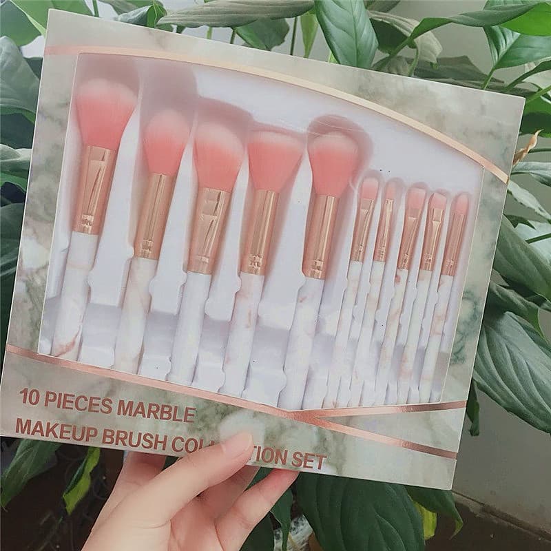 Factory Supply Makeup Portable Marble Pattern 10 Makeup Brush Set 5 Large 5 Small Beauty Tools In Stock