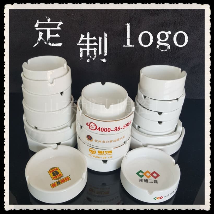 Manufacturers to develop ceramic ashtray printed logo hotel White European three-hole ashtray printed advertising patterns