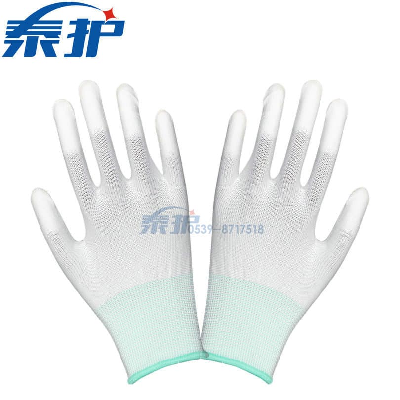 Factory direct sale, nylon PU coated finger gloves, white coating anti-static, dust-free, labor protection unisex gloves wholesale