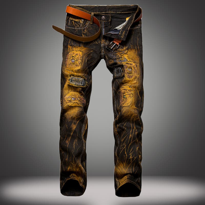 Aliexpress Cross-Border Supply Men's Ripped Jeans European American Distressed Slim Straight Jeans