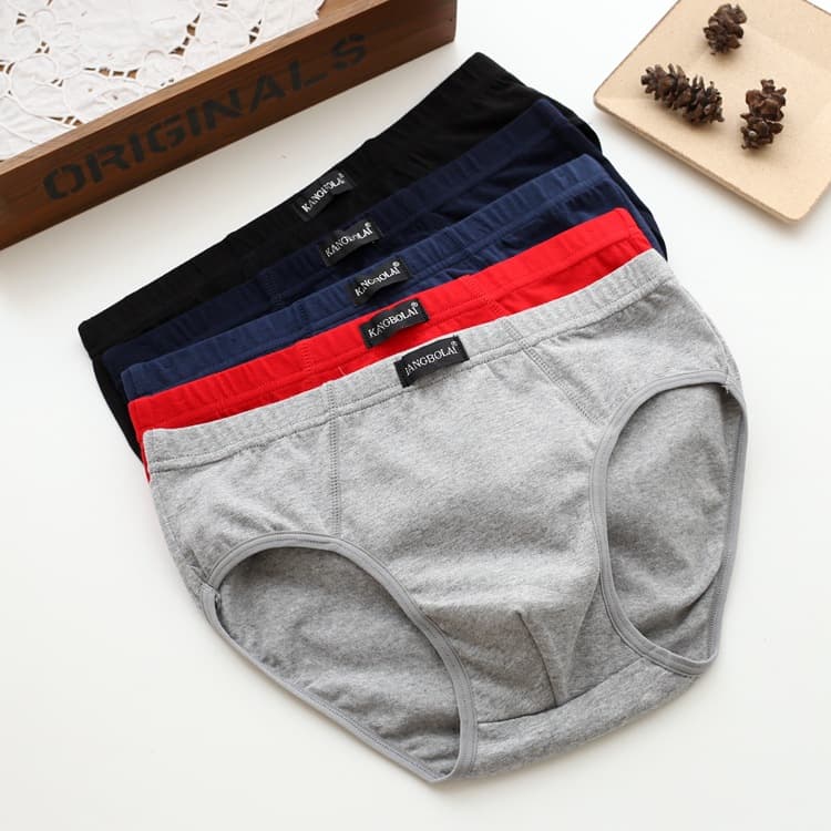 Summer Red Pure Cotton Men's Underwear, Mid-Waist, Sexy, Loose, Large Size Briefs, Breathable Youth Underwear