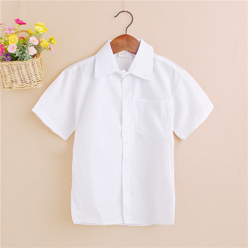 Export Kids Clothing Spring Autumn New Boys' White Shirt Children Cotton Short Sleeve Undershirt Factory Wholesale