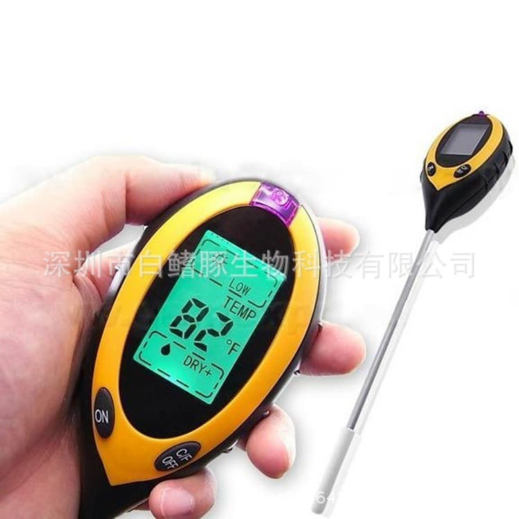This 4-in-1 soil testing instrument measures soil pH, light intensity, and temperature. It includes batteries.