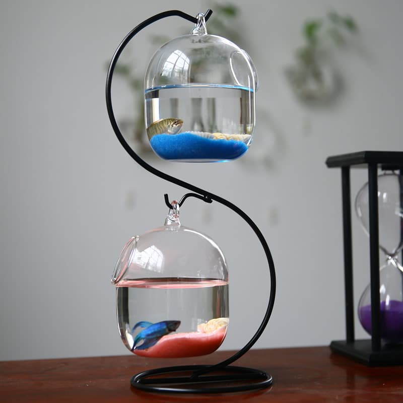 Hanging Transparent Betta Fish Tank Desktop Mini Aquarium Small Glass Creative Eco Fish Bowl