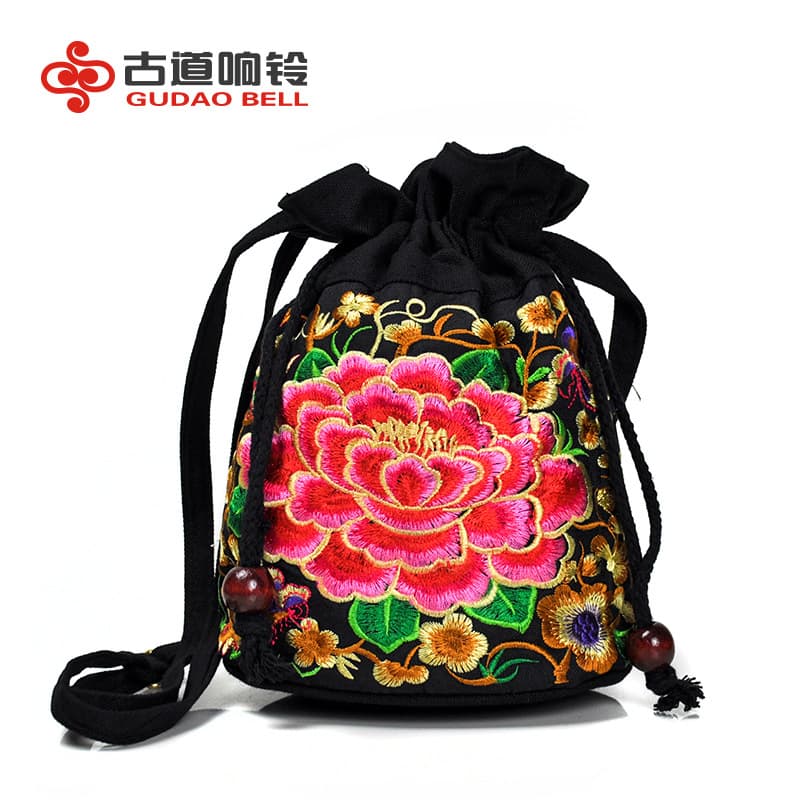 Yunnan Embroidery Bag, Casual Single Shoulder Crossbody Bucket Bag Wholesale, Ethnic Women's Bag with Drawstring and Embroidery