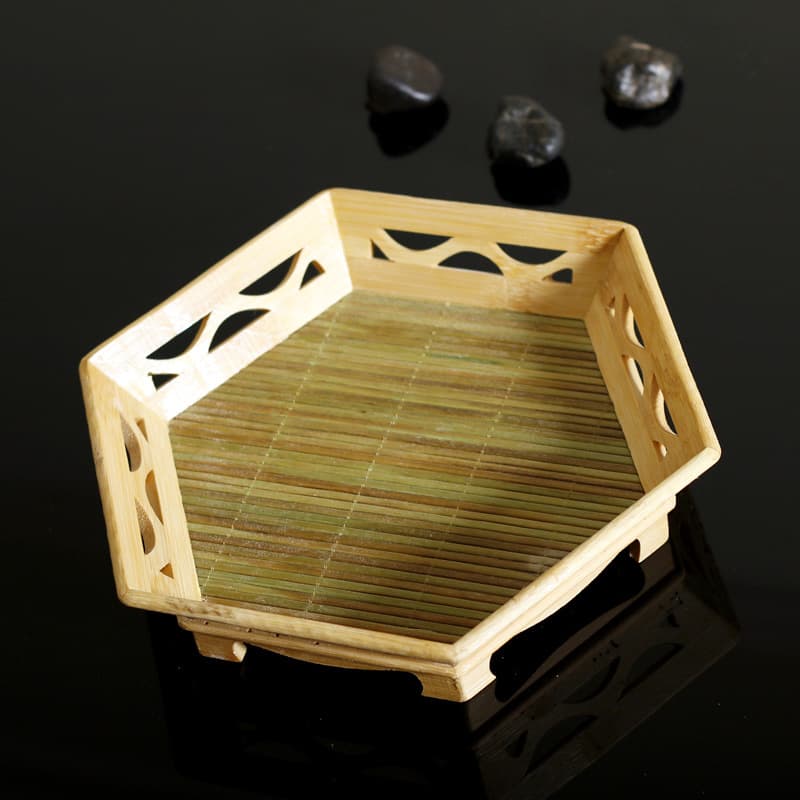Promotional handmade bamboo hexagonal tray tea tray bamboo tea tray vegetable tray fruit snack sushi ramen green curtain mat tray