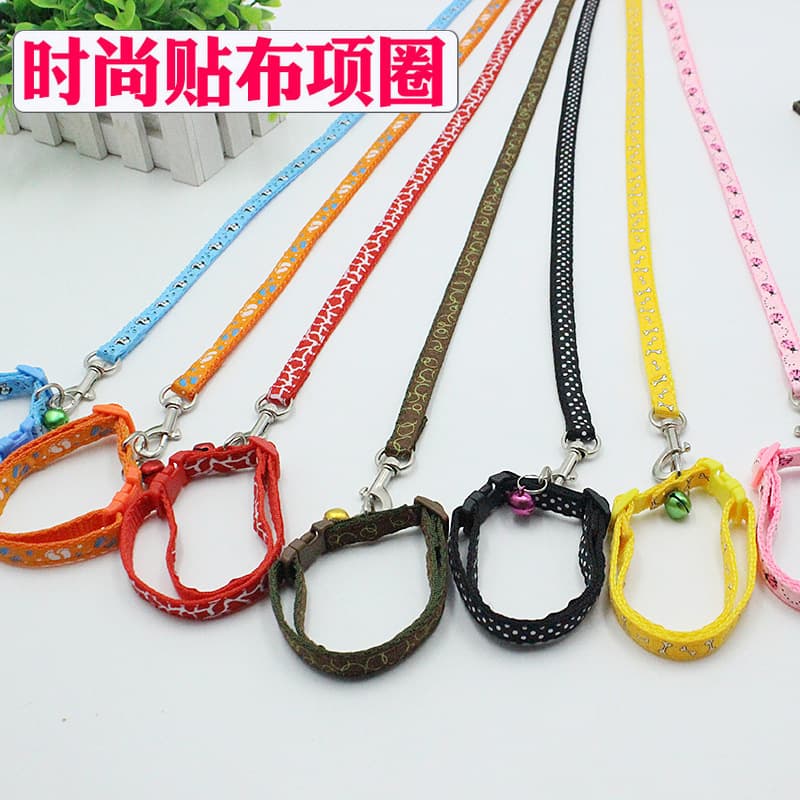 Thickened Pet Leash with Flower Decals and Bell, Small Dog Collar, Dog Chain 1.0 Wide, Cat Leash, Durable Nylon Material