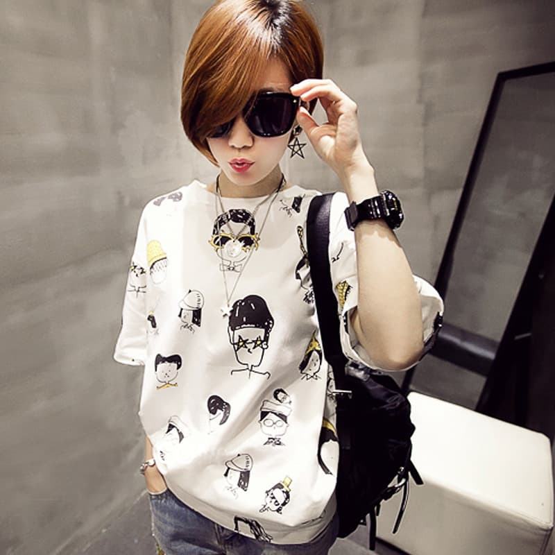 Dropshipping Summer New Style Hong Kong Style Funny Cartoon Blended Cotton Undershirt Student Casual Short-Sleeve T-Shirt Wholesale