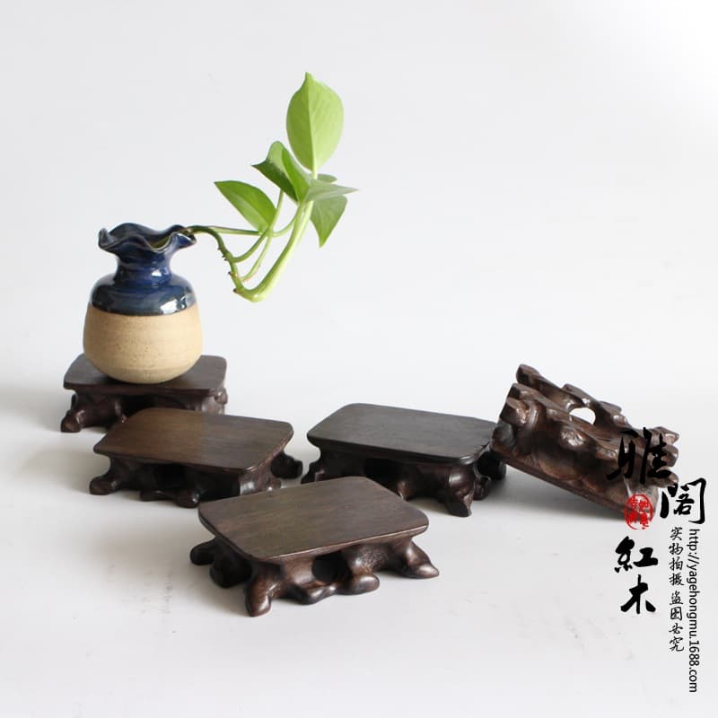 Rosewood Carved Bonsai Stone Small Base, Black Catalpa Wood Solid Wood Purple Clay Teapot Cup Base Wood Stand Wooden