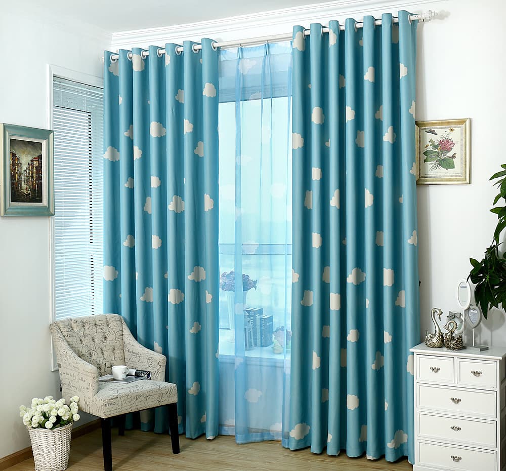 Bestseller Cloud Pattern Korean Style Fresh Blackout Printed Fabric, Living Room/Bedroom/Kids Room Curtain Factory Direct