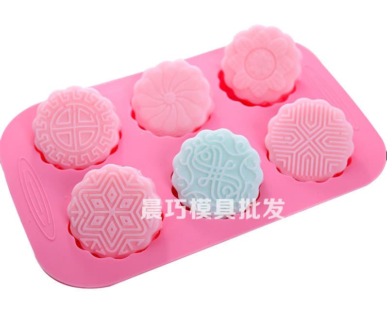 Silicone Cake Mold Handmade Soap Mold Round Mooncake Mold 6-Cavity Flower Shape Mooncake Mold