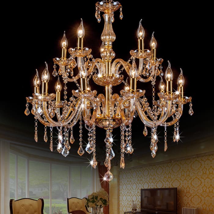 15-head amber crystal chandelier champagne candle chandelier gold living room crystal lamp bedroom lamp dining room lamp