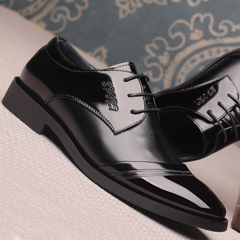 2022 New Men's Patent Leather Dress Shoes Pointed Toe Lace-Up Business Formal Shoes Wenzhou Factory Wholesale