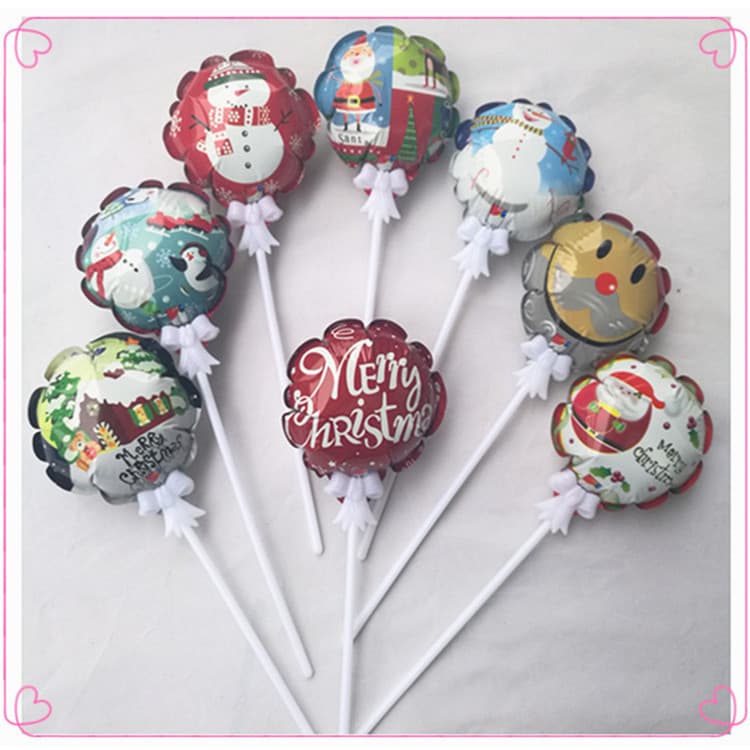 Automatic Inflatable Christmas Balloon 4 Inch Santa Claus/Snowman/Cake Flag Holiday Decoration with Butterfly Pole