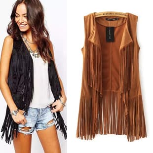 AliExpress Europe and America Best-selling Fringe Jacket Women Suede Buttonless Mid-length Vest Coat