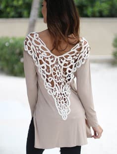 2016 AliExpress New Style Women's Lace Hollow Out Long Sleeve Long T-Shirt