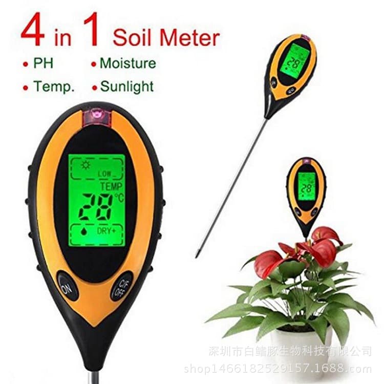 4-in-1 Soil Tester Electronic Soil pH Meter Soil Acidity Meter Hygrometer Light Meter with Battery