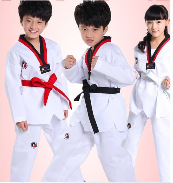Children's Taekwondo Uniform Spring/Autumn Short Sleeve Long Sleeve Performance Suit Boys Girls Practice Suit Off-White Set
