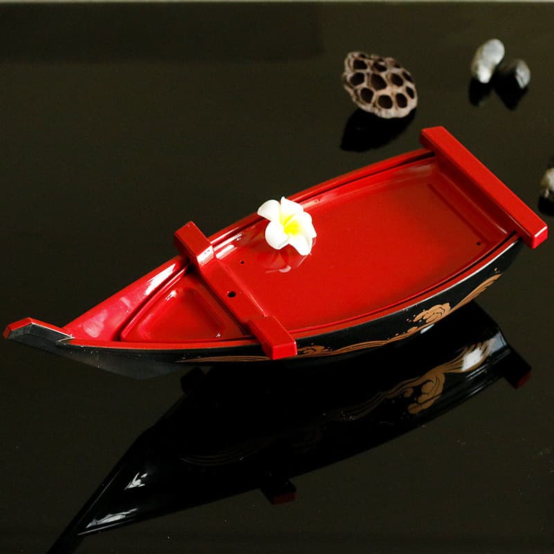 Promotional ABS Salmon Plate Sashimi Platter Japanese Cuisine Dragon Boat Serving Dish Sushi Boat Sashimi Boat Dry Ice Food Boat