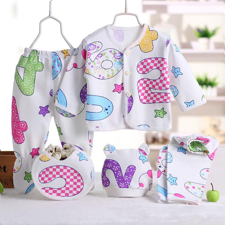 Export original stock new style infant baby clothing pure cotton 5-piece set newborn baby clothes underwear and pants