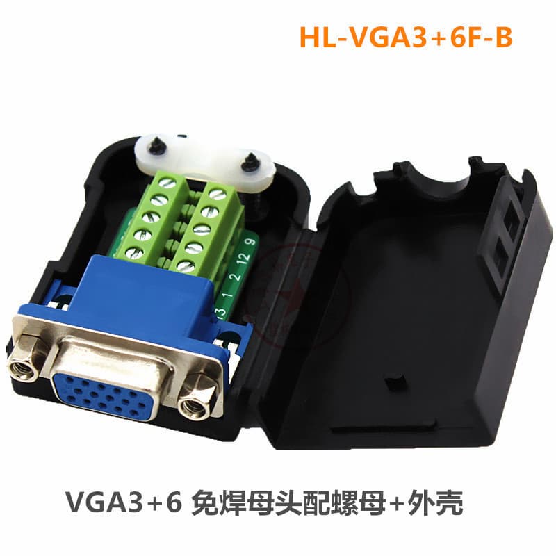 Huanglin HLing 3-Row 15-Pin VGA Solderless Female Connector 3+6 Solderless Plug VGA Solderless Female Head