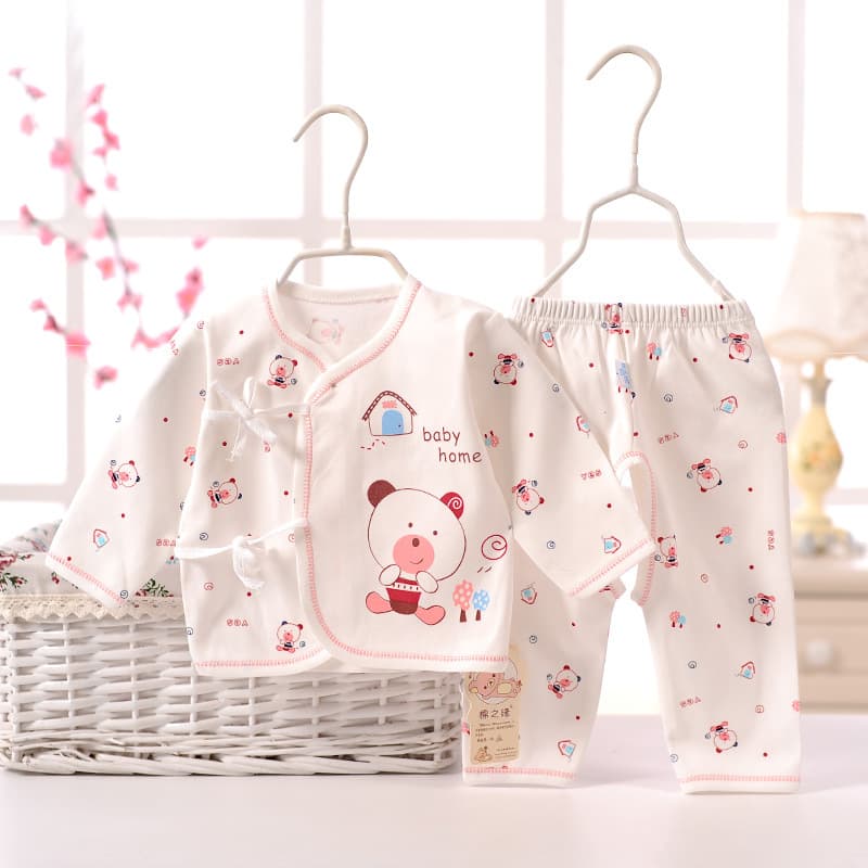 New spring and autumn pure cotton lace-up baby clothes Newborn baby underwear set wholesale